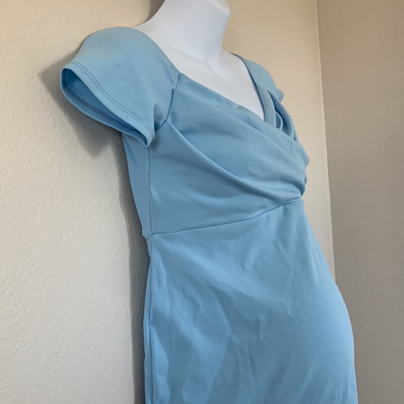 PinkBlush Light Blue Sweetheart Neckline Off Shoulder Maternity Fitted Dress - Picture 8 of 11